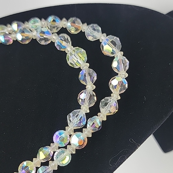VTG Elegant 2 Strand Silver Crystal AB Aurora Borealis Necklace 15-18" Extender - Picture 4 of 5